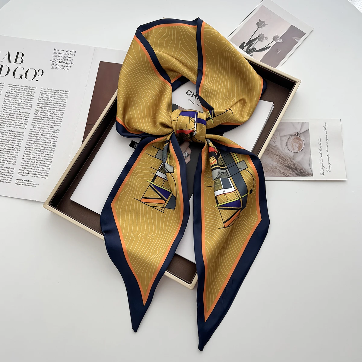 Sciarpa con stampa di lusso Nastro sottile Fasce per capelli Donna Collo Fazzoletto Foulard Fasce per capelli Sciarpe Borsa Maniglia Nastro 145 * 14 CM