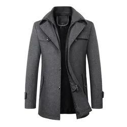 High Quality Mens Winter Long Woolen Coats Mens Casual Slim Business Office Wool Windbreaker Outdoor Windproof Trench Outwear