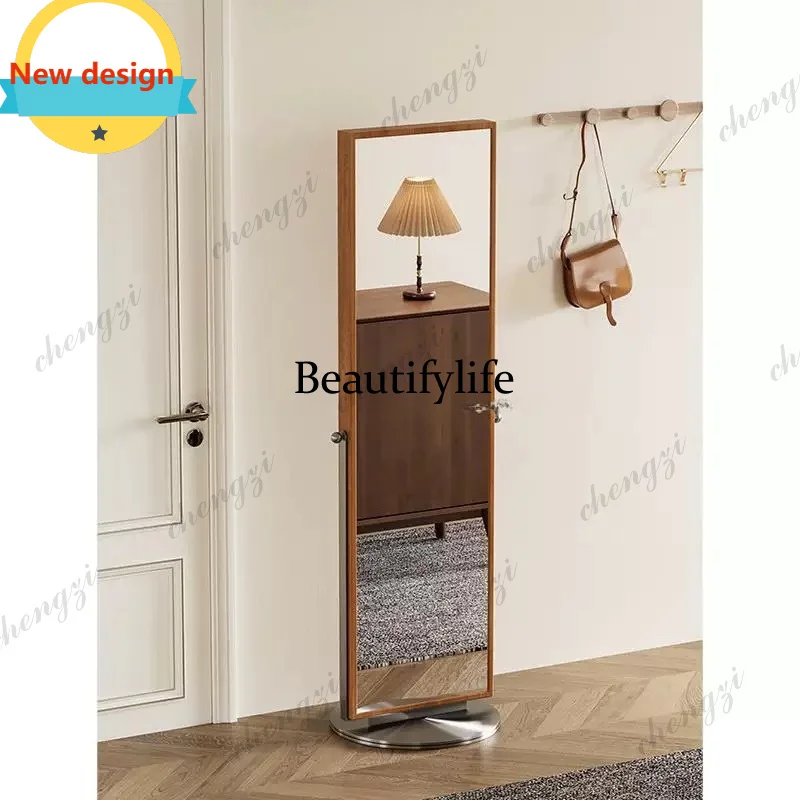 H178  Medieval rotary mirror household full-body full-length mirror shelf bedroom with wheels small apartment
