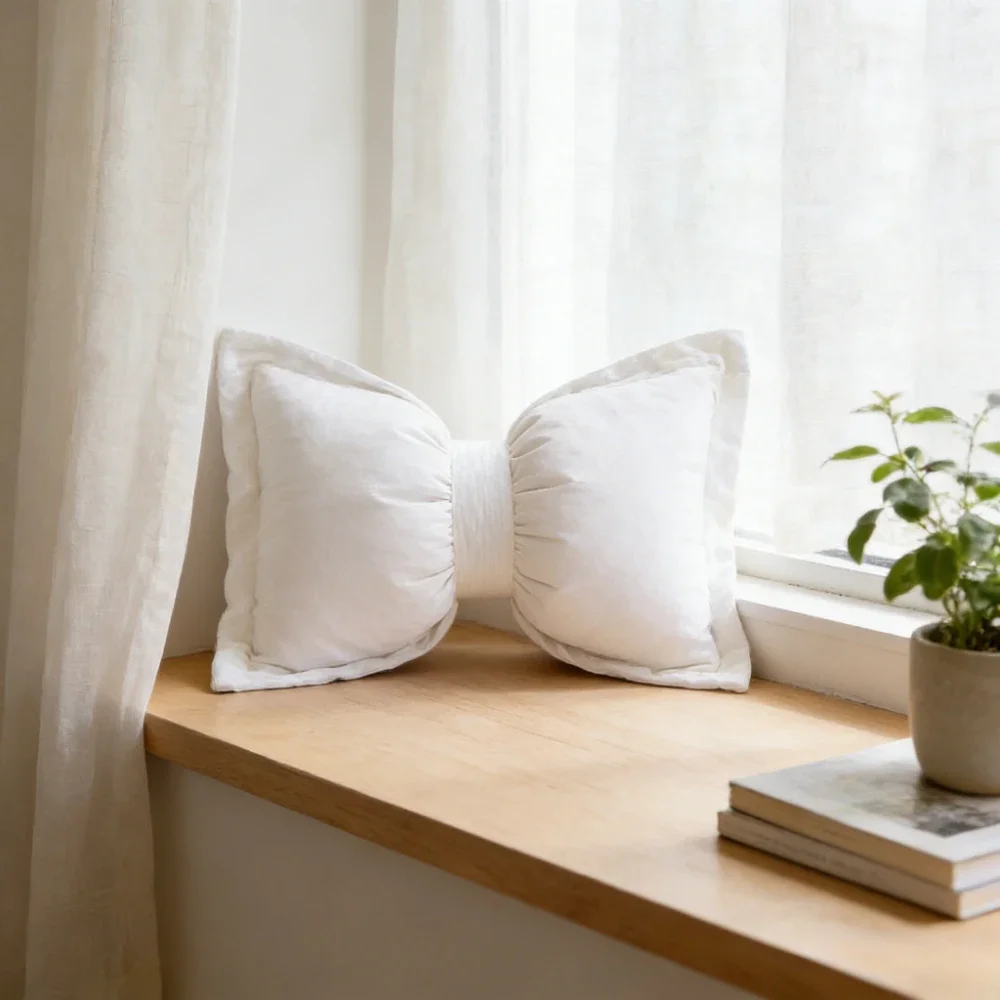 Luxury Corduroy Cushion Cover Soft Bow Throw Pillow Cover Pressed Edge Decorative Pillowcase for Sofa Bed Living Room Home Decor