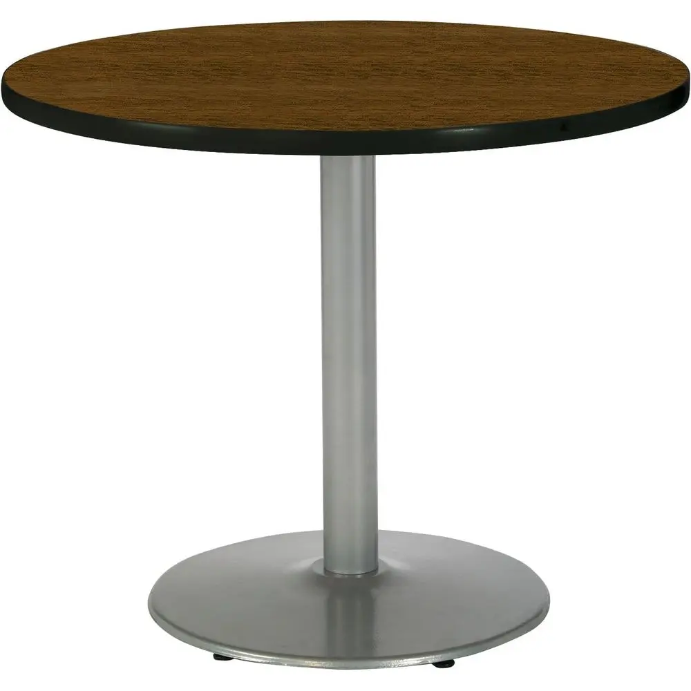 

36 Walnut Commercial Pedestal Table, Round Silver Base, Made in USA