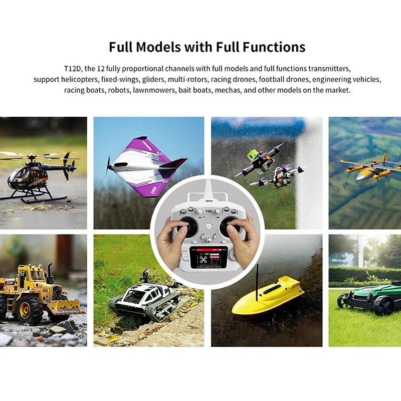 RadioLink T12D 12-kanaals 2,4 GHz RC-zender met R12FG-ontvanger - Afstandsbediening voor FPV Drone Vliegtuigauto met vaste vleugels