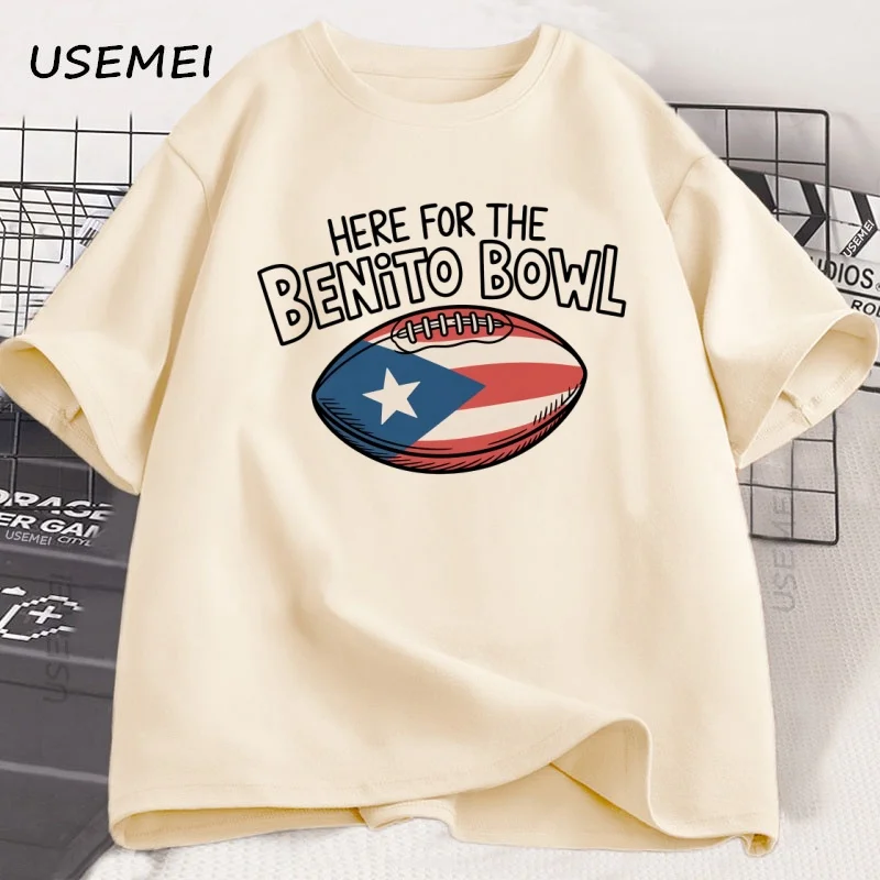 هنا من أجل The Benito Bowl تي شيرت كاجوال قطني بأكمام قصيرة تي شيرت بورتوريكو لكرة القدم نصف الوقت تي شيرت عالي الجودة