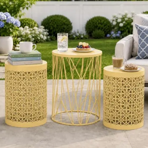 Outdoor Side Tables, Set of 3 Metal Stacking Patio Side Tables for Outside, Round Indoor End Tables, Coffee Accent