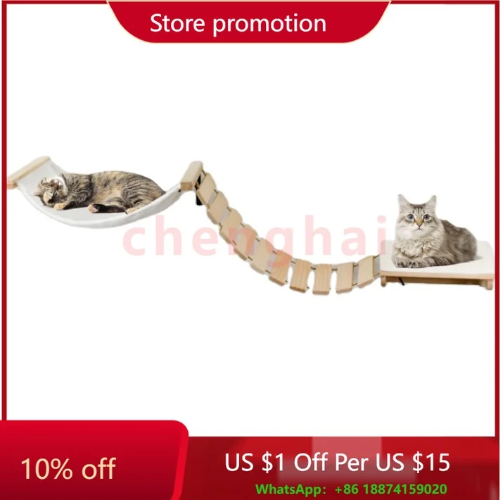 Natural Wood Cat Wall Bed Cat Step Bridges Posts Wall Mounted Cat Climbing Frame