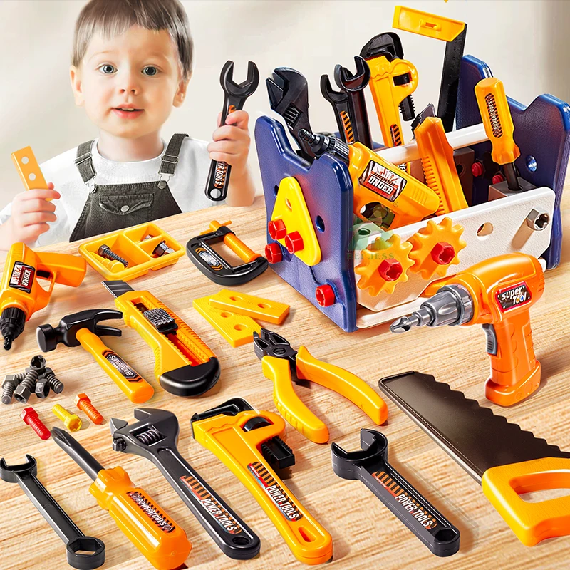 

Children Montessori Construction Toys for Boy Play Tool Set DIY Electric Drill Screwdriver Repair Box Kids Toy 3 Years