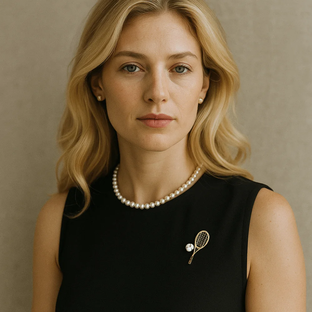 Temperamento Lega Spilla per racchetta da tennis Vecchio denaro Zircone Smalto Metallo Spilla per vestiti Distintivo Accessori per gioielli Spilla in oro da donna