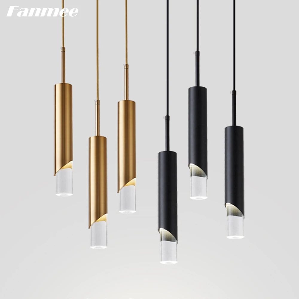 Nordic Acrylic Pendant Light Home Decor Kitchen Island LED Modern Brass Black Cylinder Cord Hanging Lamp for Dining Room Bedside