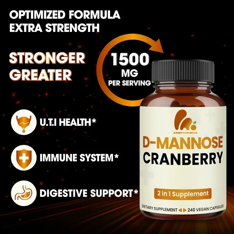 

Natural pure D-mannose 1300mg cranberry 200mg supplement -60 capsules - urinary health, immune system support