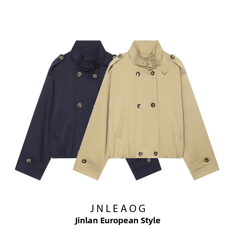 Fashionable Short Double-Breasted Windbreaker Jacket Women's Summer New Arrival JNLEAOG Polyester Standard Fit Long Sleeve