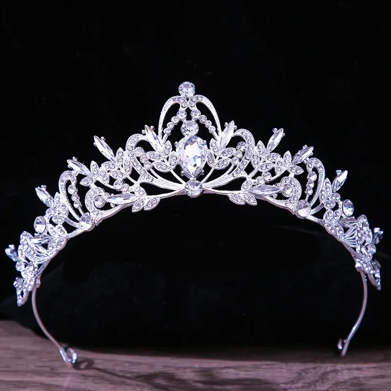 Hollowed Flowers Water Drop Rhinestones Tiaras Crown for Women Wedding Elegant Leaves Oval Headdress Party Hair Dress Jewelry W