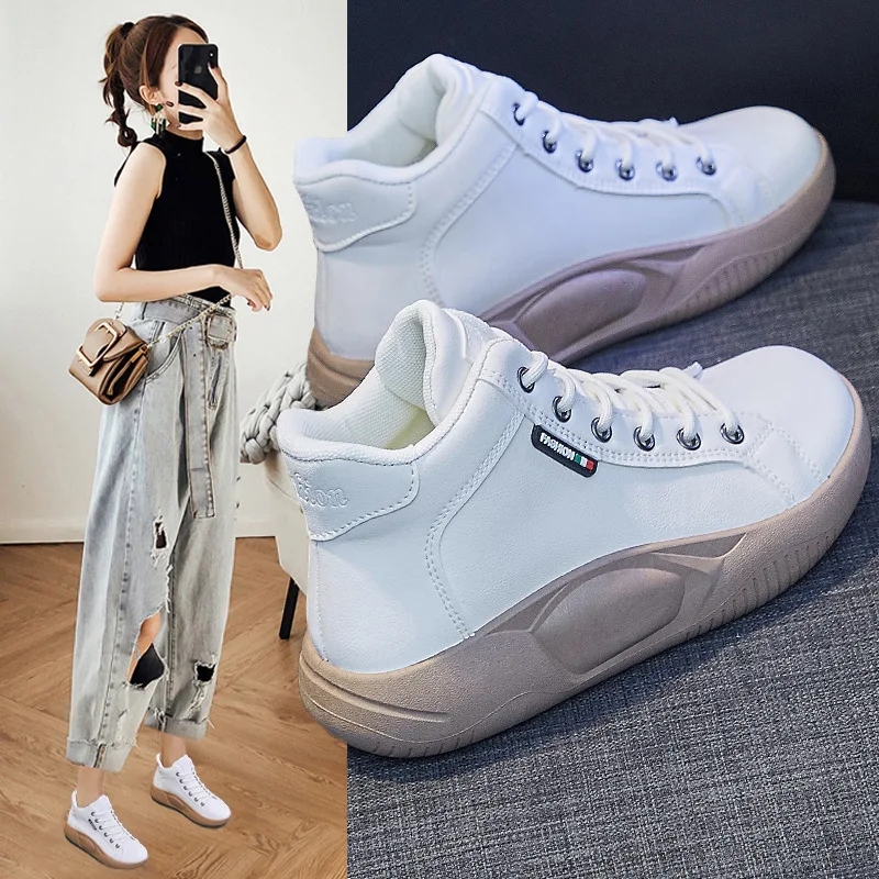 Small White Shoes Round Toe Clogs Platform Casual Female Sneakers Autumn 2024 Fashion Women's Creepers Fall New Modis PU Solid R