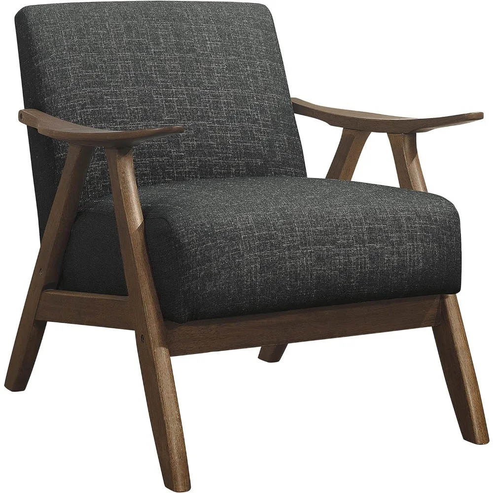 Lexicon-Mid Century Modern Accent Cadeira, Frame madeira maciça, acabamento em noz, estofados Sala, Lounge Arm Chair