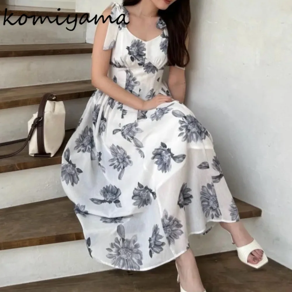 

Floral Print Vestidos Japanese Woman 2025 Dress Summer Lace-up Bow Dresses Tunic Ropa De Mujer Round Neck Sleeveless Robes