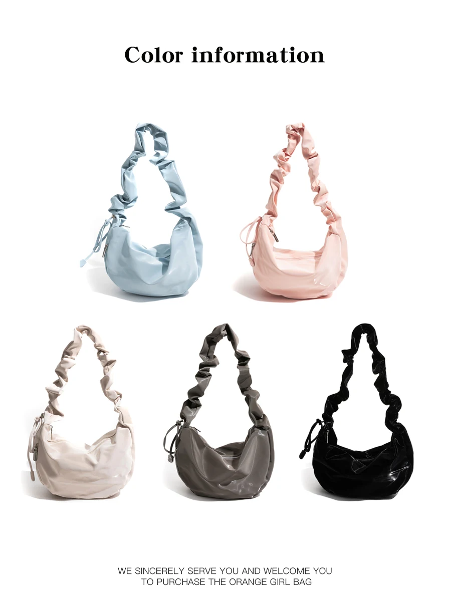 

Orange Girl's Folded Cloud Dumpling Bag Crossbody oulder Bag with Dstring Underarm Bag New 2025 Soft Nylon Casual Bag