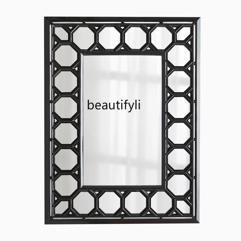 Black Geometric Pattern Border Decorative Mirror Model Room Living Room Fireplace Wall Hanging Art Mirror