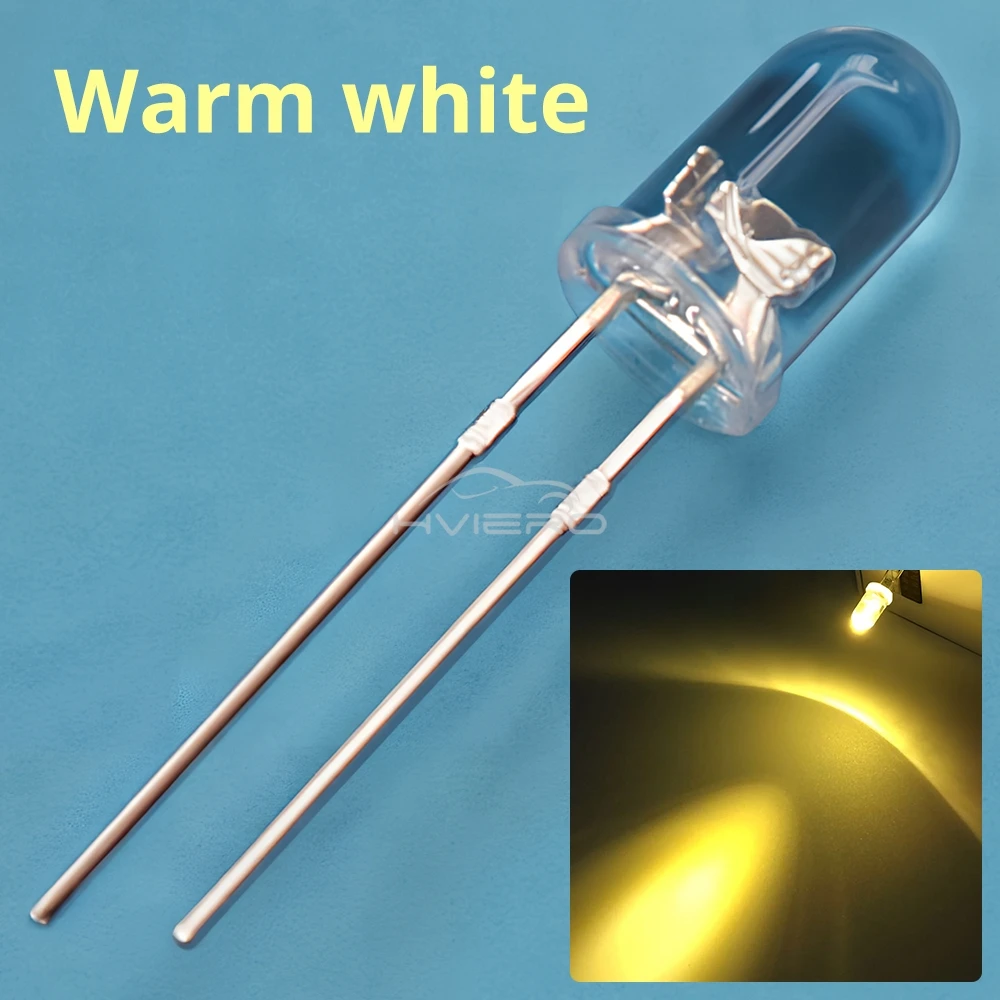 100Pcs F5 5mm Round White Red Blue Warm Pink UV Water Clear Led Super Bright Ligte Emitting Diodes 6000-6500k Lamp Beads Bulb