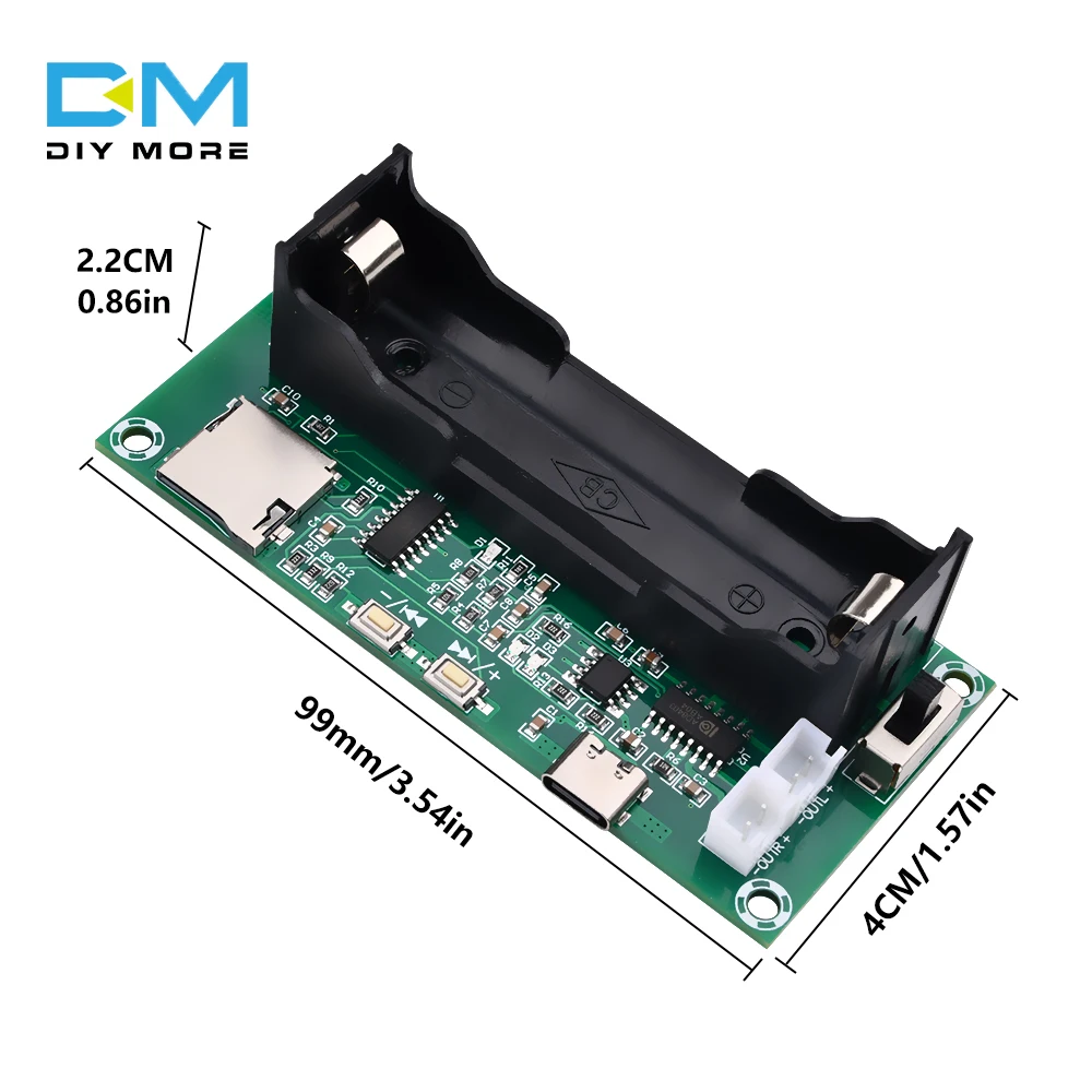 diymore PAM8403 Amplifier Board 2*5W 2.0 Channel Stereo Class D Audio Amplifier Bluetooth 5.0 18650 Battery Holder TF Card