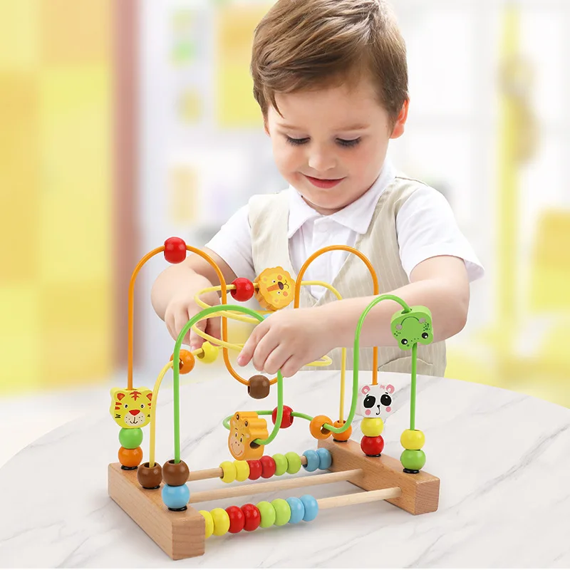 Montessori Baby Toys Wooden Roller Coaster Bead  Wire Maze Toddler Early Learning Educational Game Puzzle Math Toy for Children