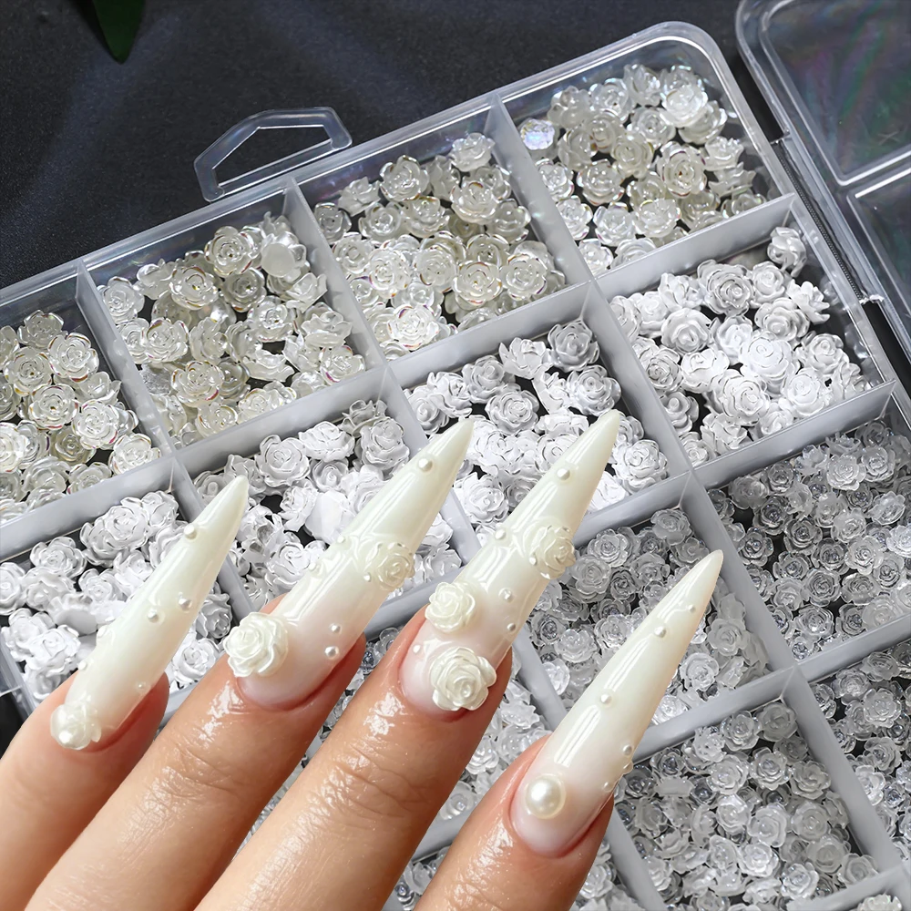 

24 шт. переливающиеся белые полимерные цветы для дизайна ногтей, 3D-розы для свадебного маникюра и салонов красоты, материалы для DIY-маникюра*
