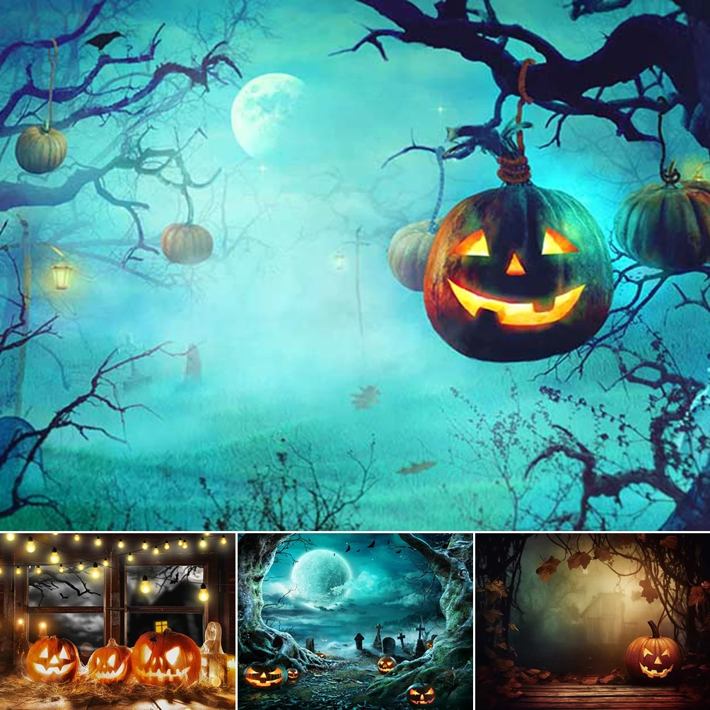 

MOON.QG Backdrops Withered Trees Lanterns Halloween Backgrounds For Photographs Party Decorations Photocall Poster Wallpaper