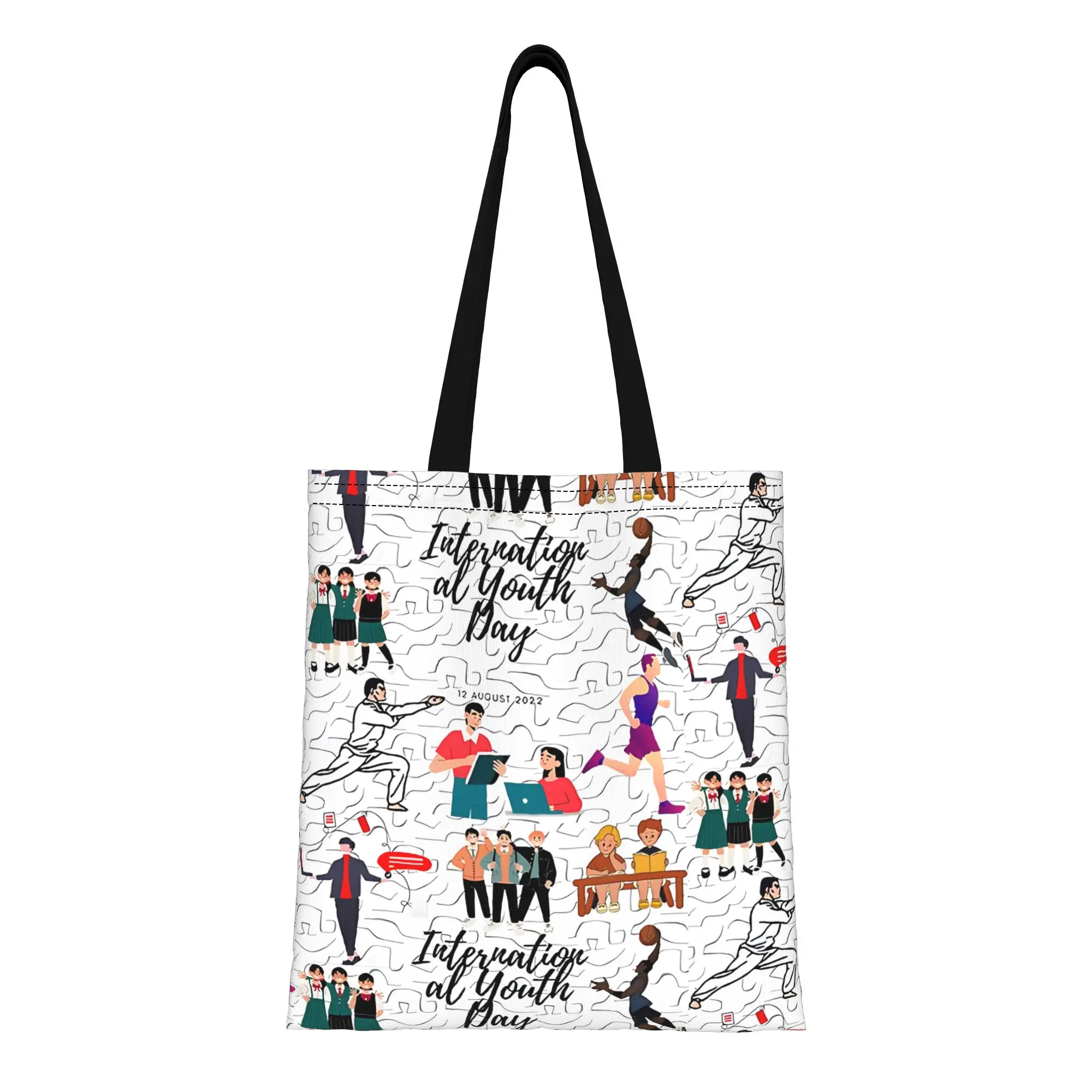 

Международная женская холщовая сумка-тоут ко Дню молодежи для покупок, путешествий, активного отдыха, прочная сумка через плечо, подарок на выпускной для подростков