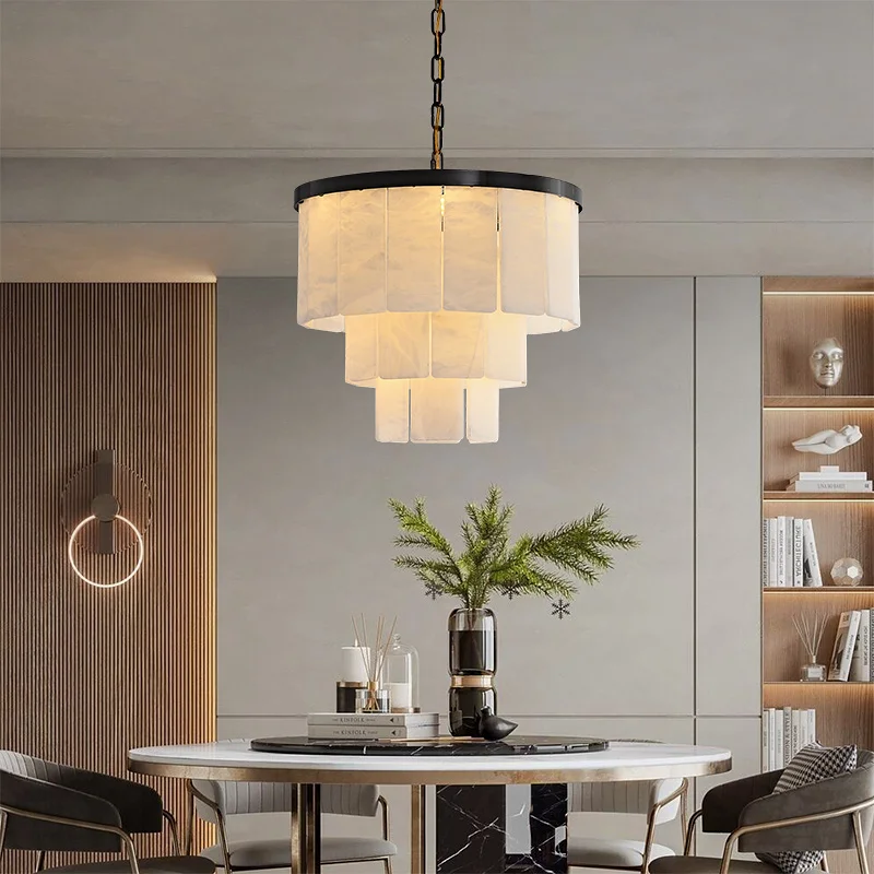 الحديثة المنزل فيلا دوبلكس المعيشة غرفة الطعام النحاس المرمر الثريا الشمال فندق غرفة نوم الرخام قلادة نحاسية الخفيفة