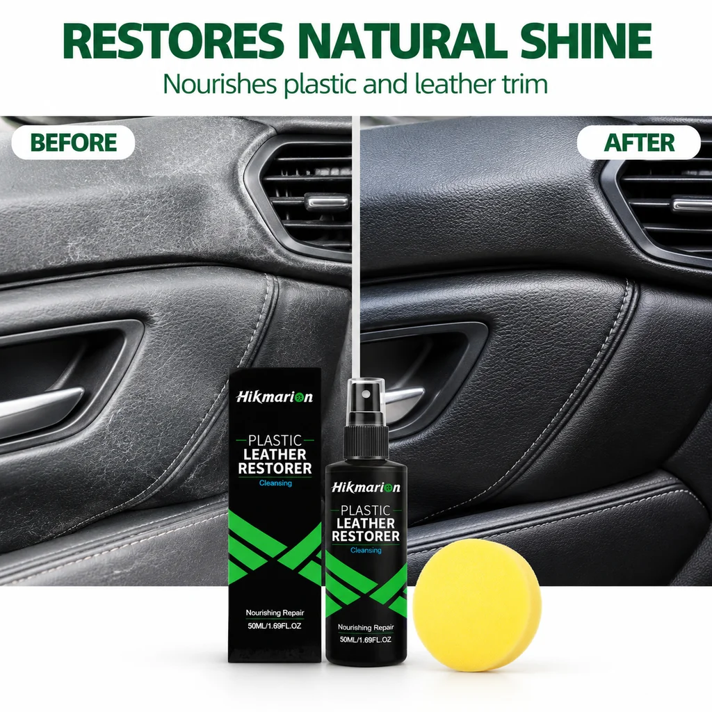 Plastic Leather Restorer Kit With Sponge Interior Surface Care Boost Luster UV Protection For Car Plastic Leather Maintenance