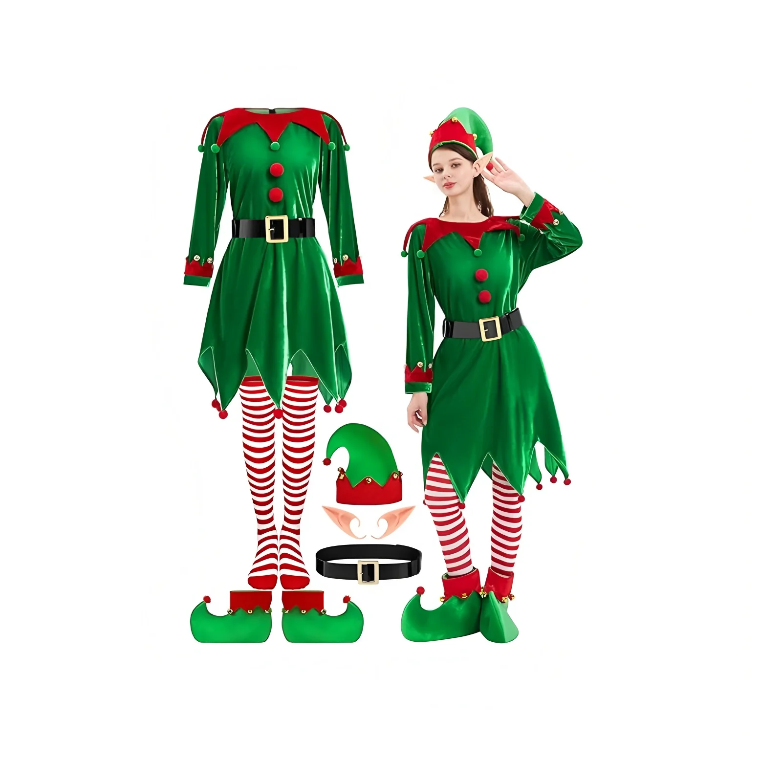 

Christmas costume adult outfit cosplay cute elf ears green attire party Christmas outfit