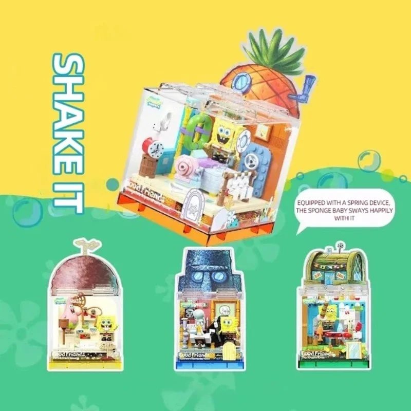 Spongebob Building Blocks Box Patrick Star Krusty Krab Squidward Tentacles Room Model Assembled Toy Ornaments Children\'s Gift