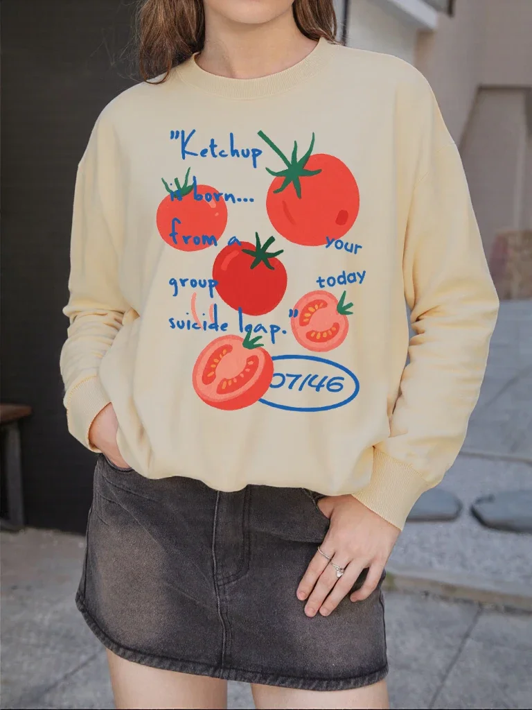 Ketchup-Sudadera con diseño de fruta y tomate dulce para mujer, jersey de calle con cuello redondo, Top que combina con todo, ropa informal Y2K