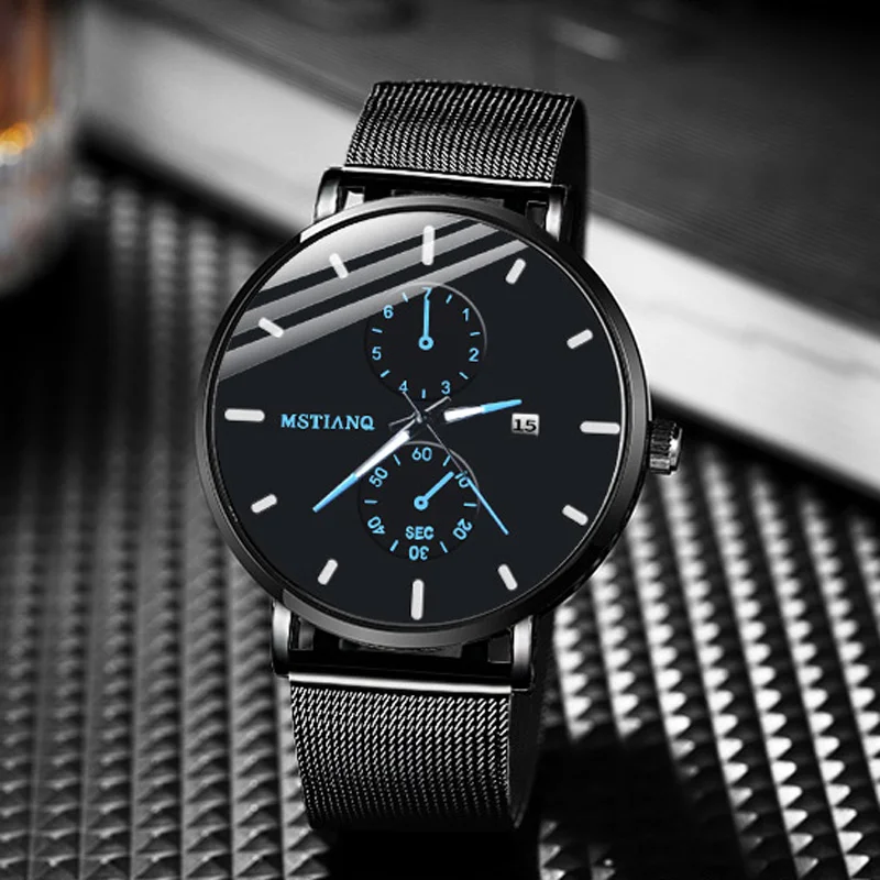 MSTIANQ Watch Mens Luminous Waterproof High-grade Minimalist Fashion Ultra-thin Calendar Business Stainless Steel Men\'s Quartz