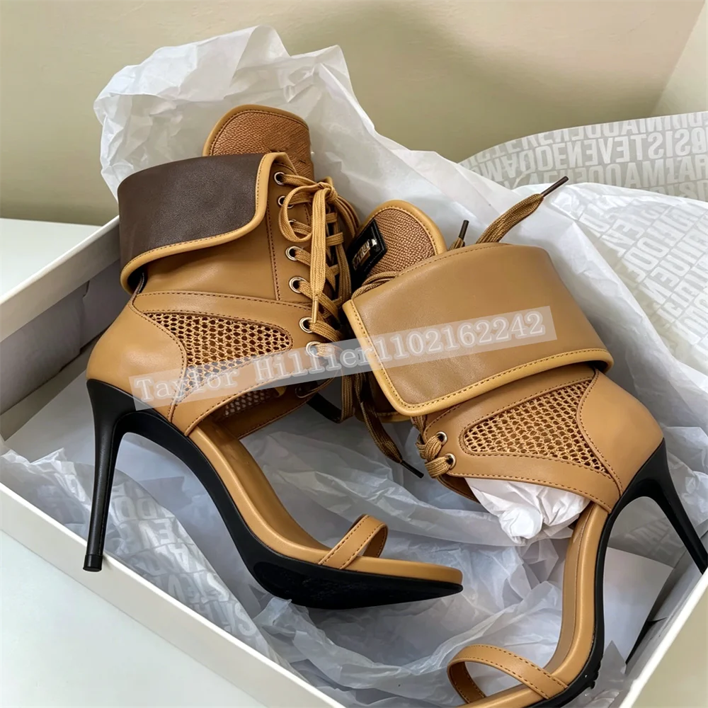 Women Open Toe Stiletto Heel Sandals Lace-Up Mesh Patchwork Cuff Ankle High Heels Fashion Party Nightclub Dress Shoes For Ladies view 3