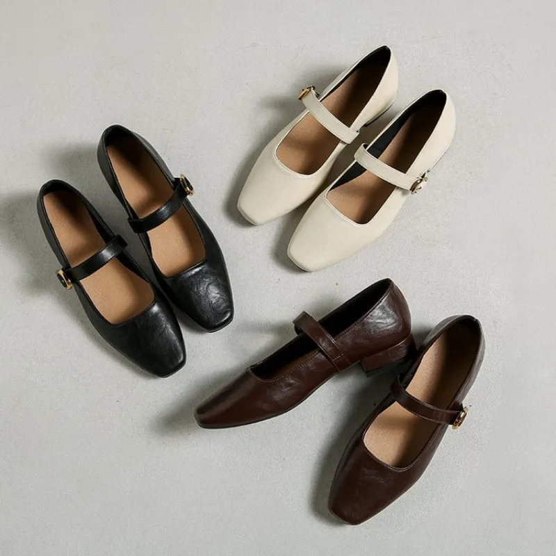 

Женские туфли-мэри-джейн из мягкой кожи в стиле французского ретро, низкие, с пряжкой, для повседневной носки, весна 2026