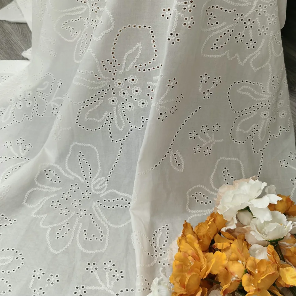 

New 100% cotton rope embroidery with cut-out floral lace fabric handmade clothing sewing accessory width 135cm by meter