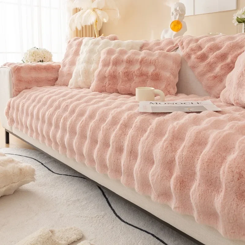 1PC Sofa Cushion Rabbit Plush Autumn and Winter Thickened Seat Cushion Non-slip Sofa Cover Cover Cloth Home Textile