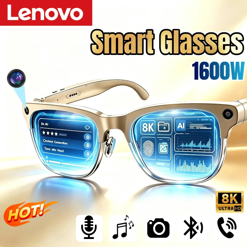 Lenovo New Upgrade Smart AI Glasses 1600W HD 8K Shooting Camera Photo Voice Call Translation Bluetooth Motorcycle AI Glasses