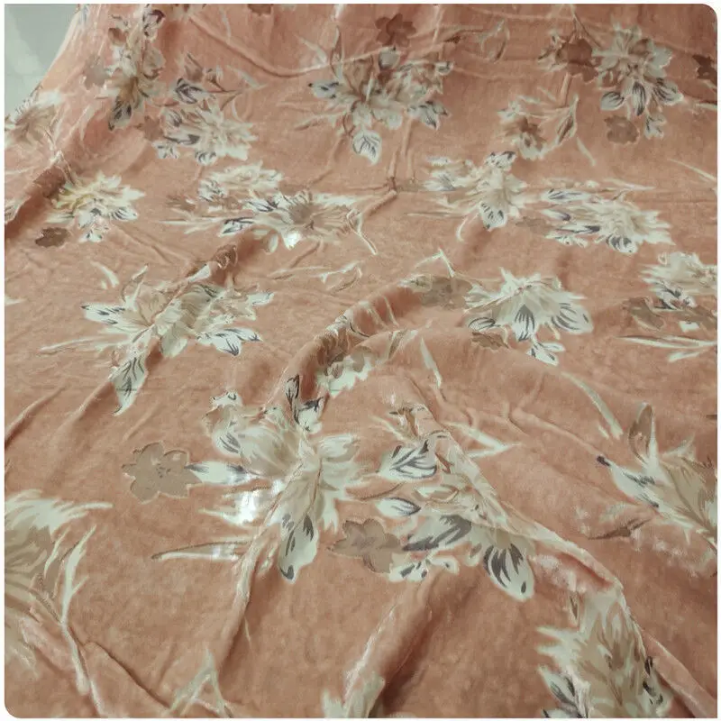 Orange Pink Coffee Pattern Silk Bottom Cotton Velvet Hollow Flannel Dress Cheongsam Shirt Shawl Clothing Fabric