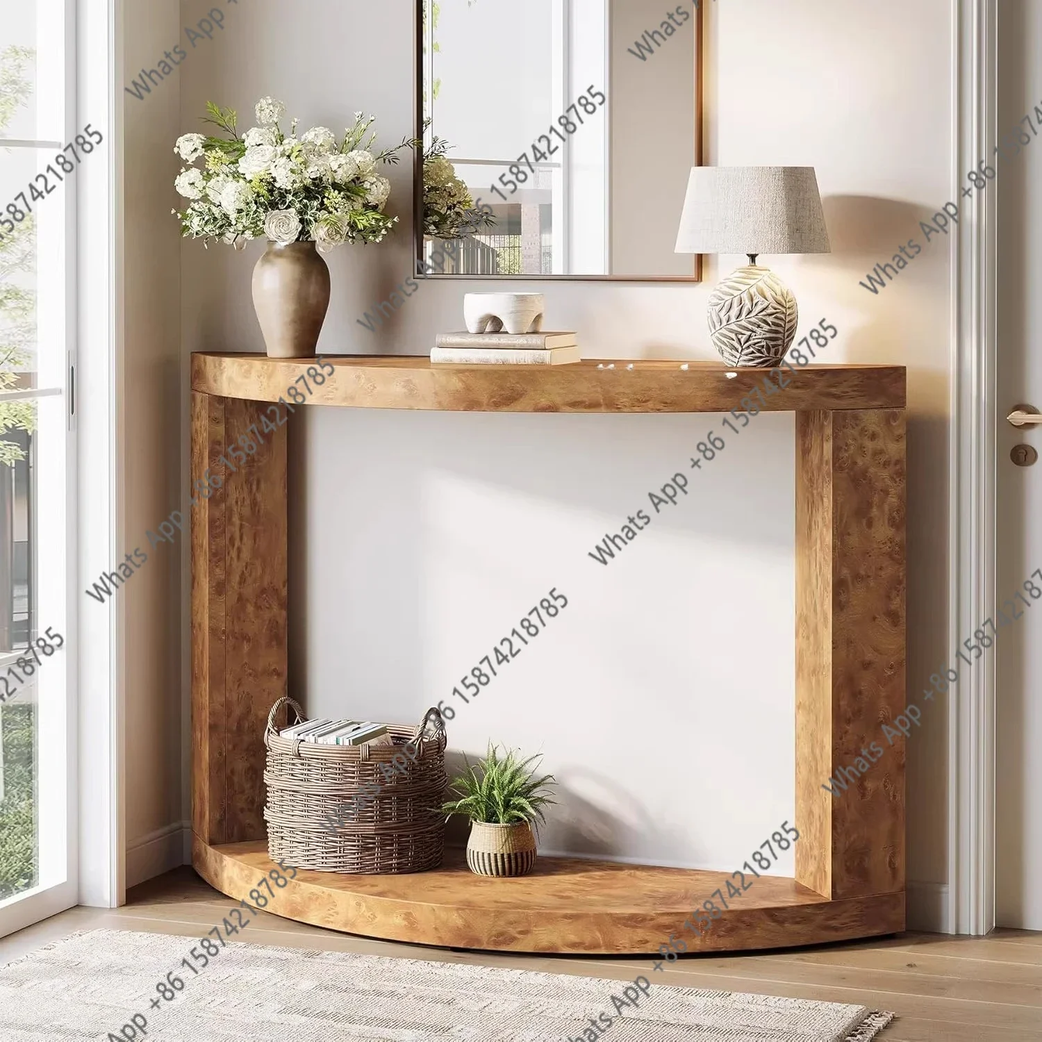 N68 Second-hand solid wood console table French vintage style semi-circular table living room  tree nodule pattern entrance ta