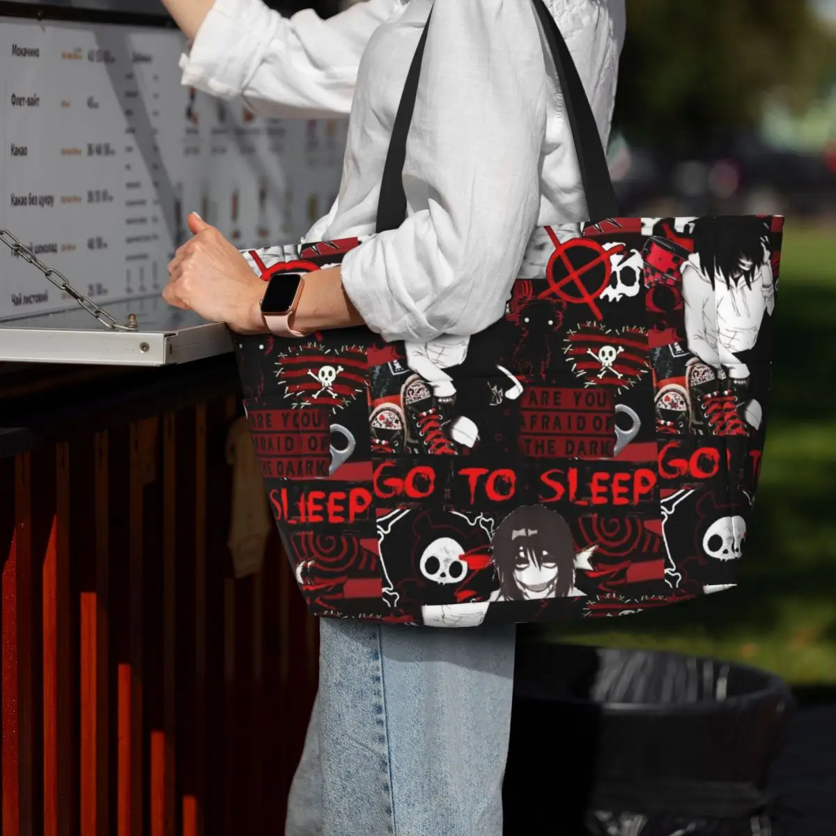 Jeff The Killer Creepypasta Horror Meme Graphic Dark Internetcore Beach Tote Bag Large Tote Bag Women Travel Bag Fitness bag