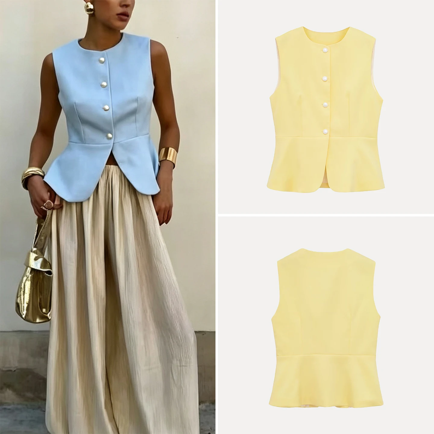Fashionable round Neck Button up Split Hem Sleeveless Vest Top Women's Clothing 2026 New Autumn Personality Style Zadata