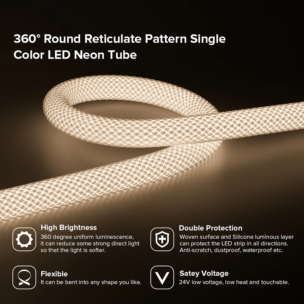 5M 360 Degree Round Reticulate Neon Tube Dim LED Strip Light DC24V Cool Nature Warm White High Density Flexible 240 Leds/m IP67