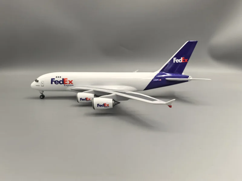 A380 FedEx Cargo Airlines 1/160 Scale Airplane Die-cast Model 47CM With Base & Wheel Resin Miniature Plane Collection Gift