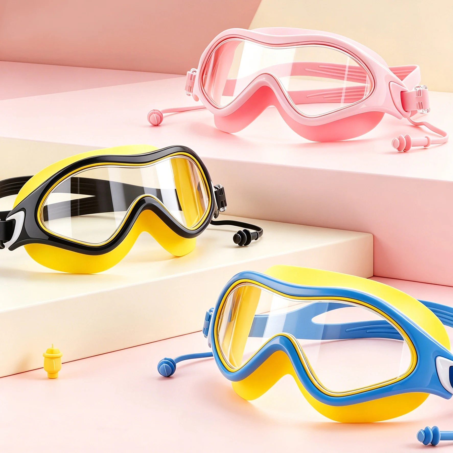 Children Swimming Glasses Boys and Girls Big Frame Anti-Fog Kids Pool Mask Water Swim Eyewear Silicone Diving Goggles