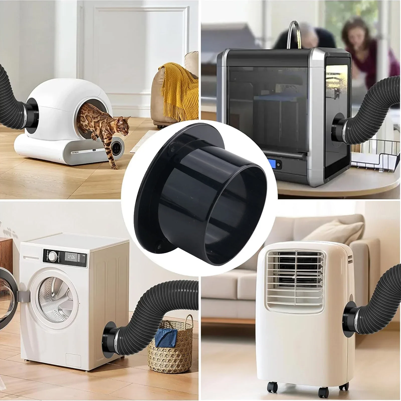 Connecteur de bride murale 75-200MM pour tuyau de Ventilation, connexion de conduit d'air, connecteur mural ABS noir, fournitures pour la maison