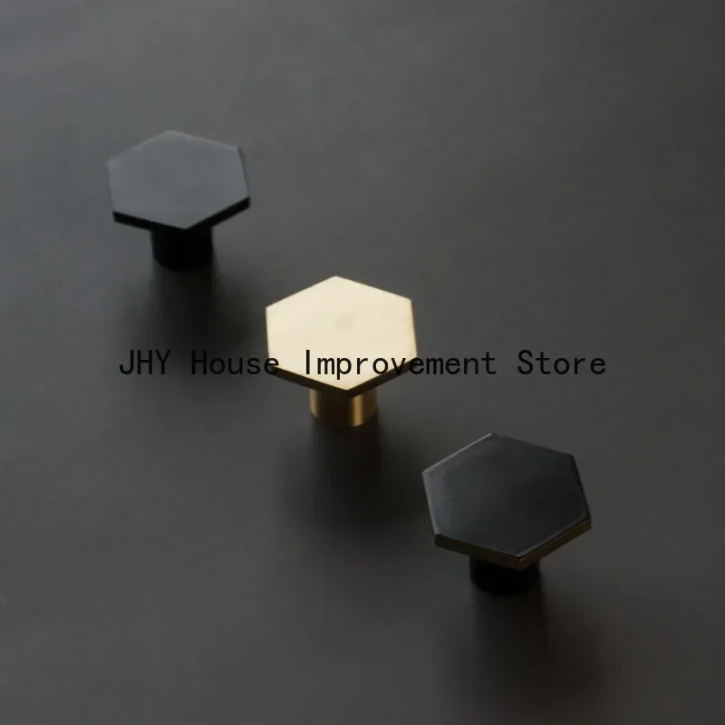 Hexagon Single Hole Drawer Handle Gold Black Zinc Alloy Furniture Knob for Kitchen Cupboard Bedroom Wardrobe Bathroom Cabinet