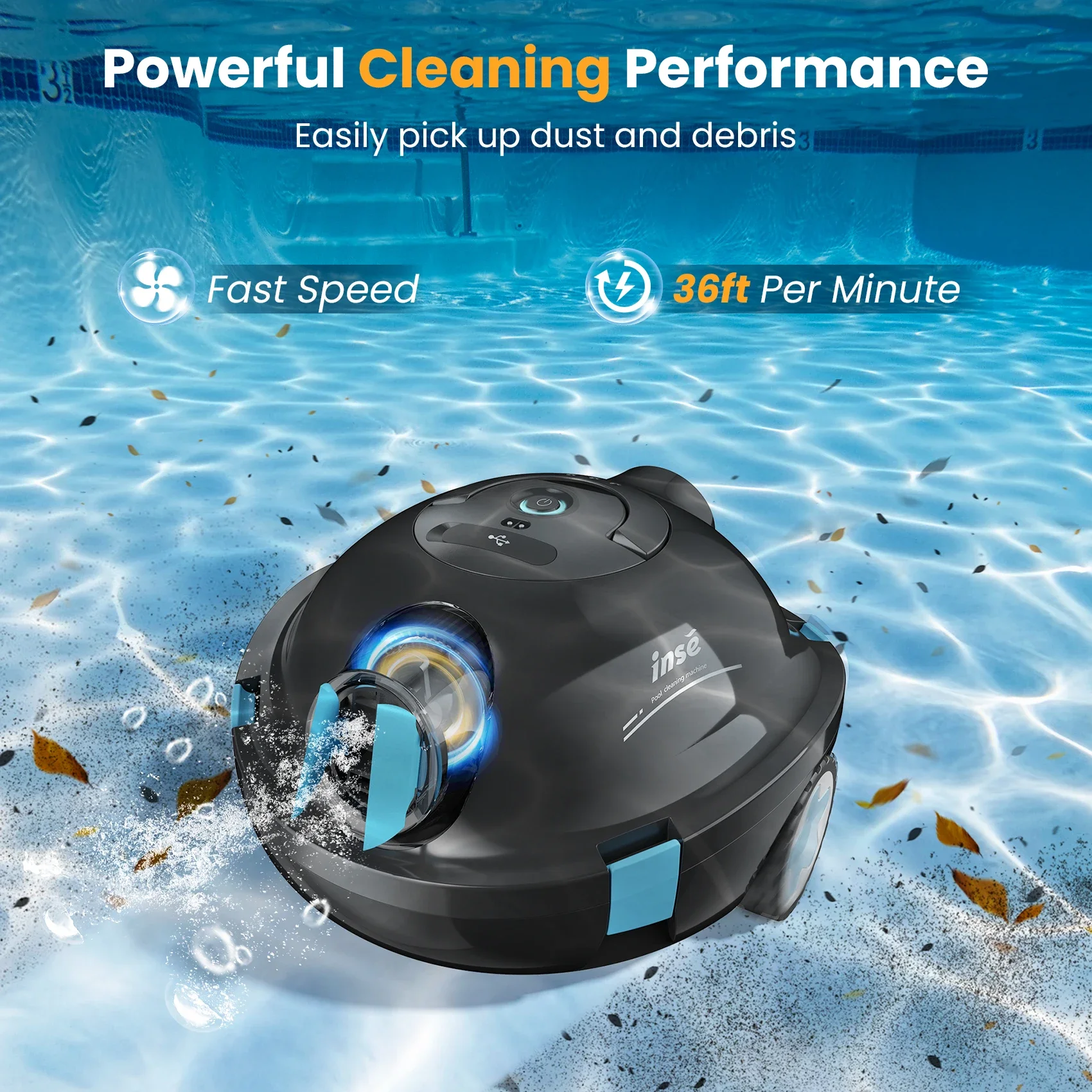 Automatic Cordless Robotic Pool Cleaner,90 Mins Runtime,Self-Parking, Flat Above/In-Ground Pool  to 65 Feet/1100 Sq.Ft Paper bag