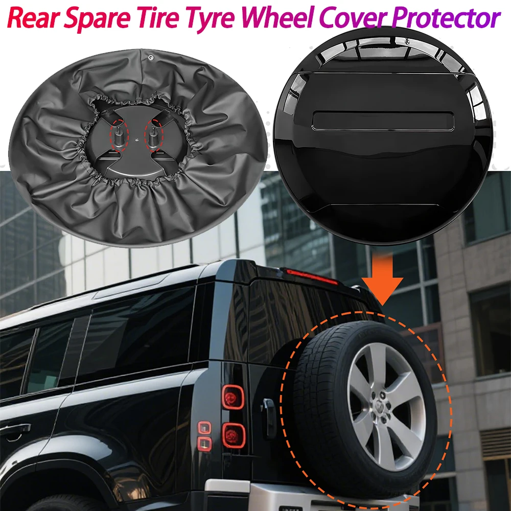 الإطارات الاحتياطية الخلفية غطاء عجلة الإطارات حامي ABS الإطارات الغطاء الواقي غطاء الإطارات الاحتياطية ل 20-25 لاند روفر المدافع الجديد #2