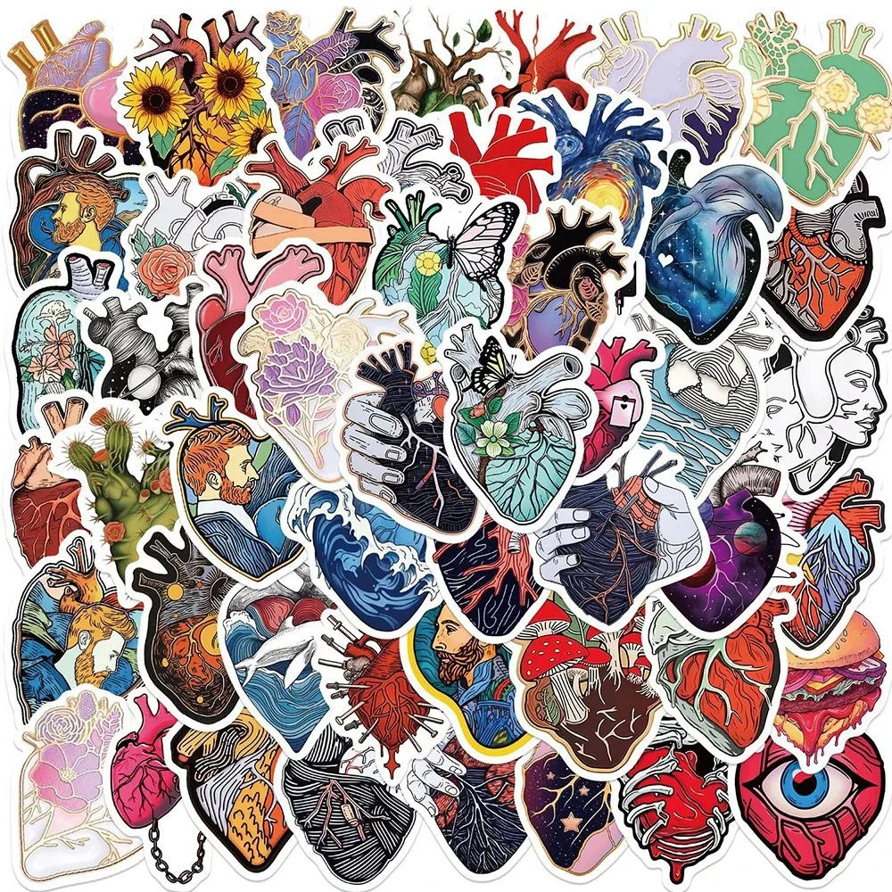 

52PCS/Bag Artistic Heart Cartoon Stickers Aesthetic Luggage Skateboard Cute DIY Cool Graffiti Gradient Sticker Decal Toy Gift