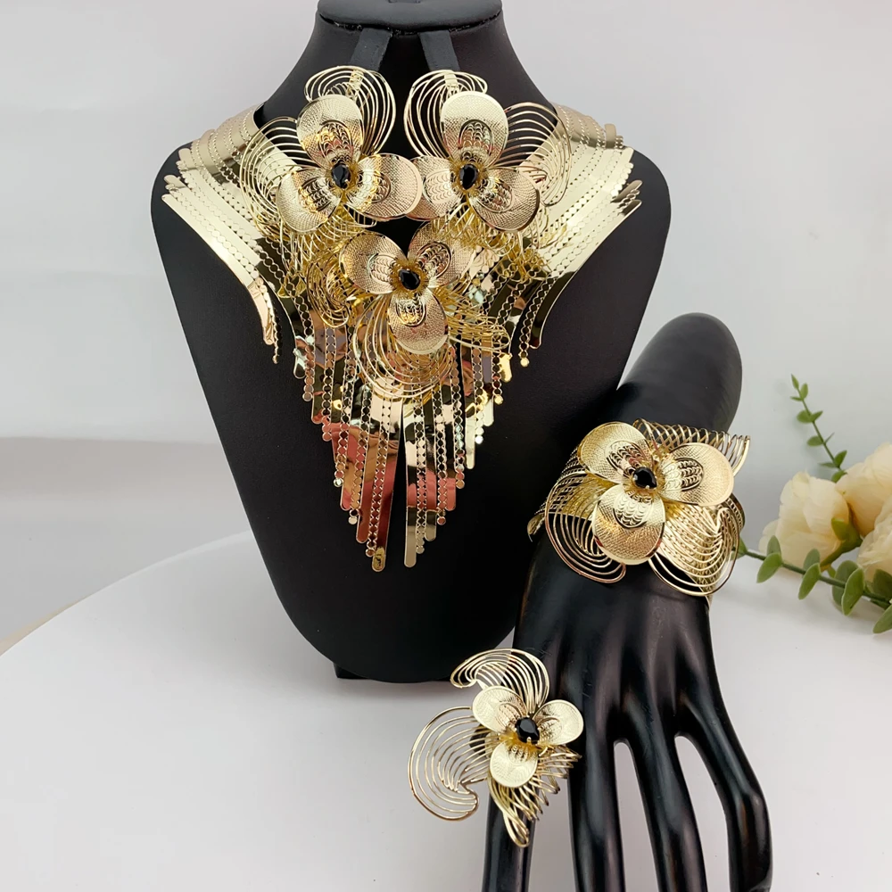 Brazilian Simple Style Big Bold Necklace Luxury Quality African Bride Jewelry Set For Women Party Gifts FHK24882